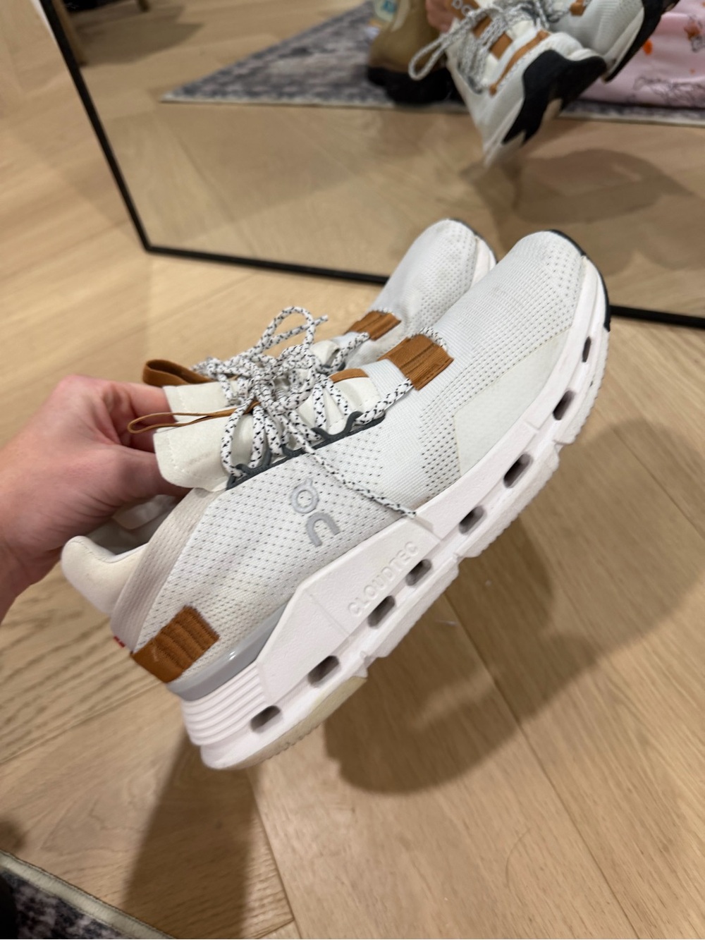 On Running CloudWomen White Sneakers with Tan Accents